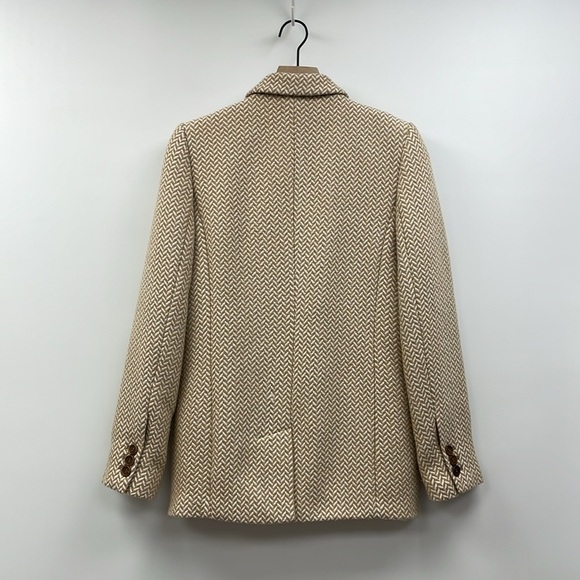 Anine Bing Tweed Fishbone Herringbone Double Breasted Blazer Jacket Tan Small - Picture 8 of 15